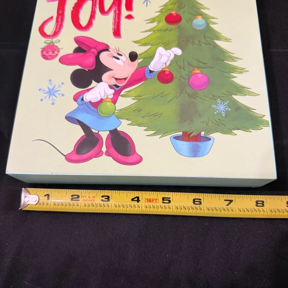Disney Minnie Mouse Joy Christmas Tree Wood Box Sign Holiday Decor 8x8 Sign